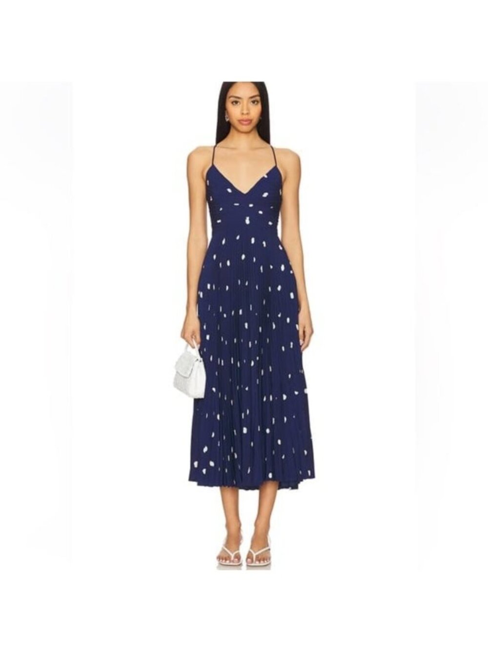 ASTR The Label Blythe Polka Dot V-Neck Sleeveless Midi Dress, S